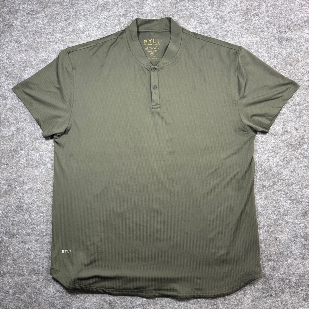BYLT Premium Basics Drop Cut Stealth Polo Mens XXL Performance+ Olive Green